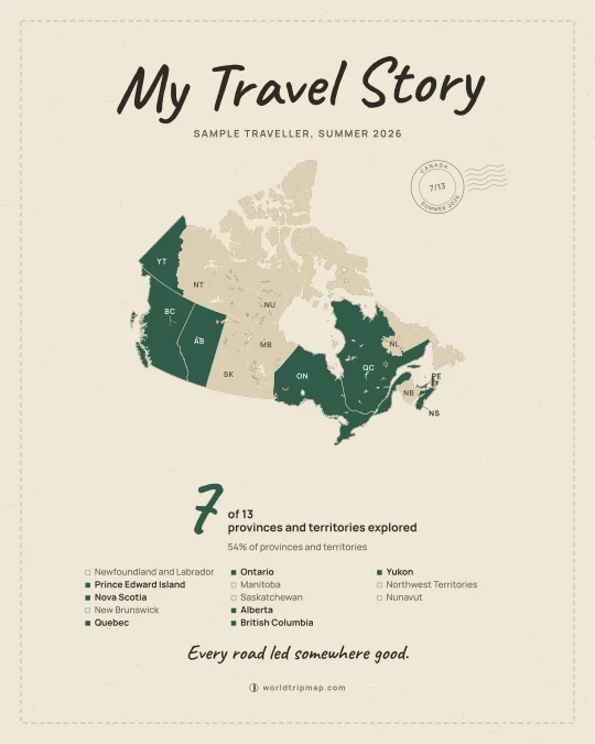 Example travel poster: Travel Journal, Canada, as a 4:5 post. Sample data.